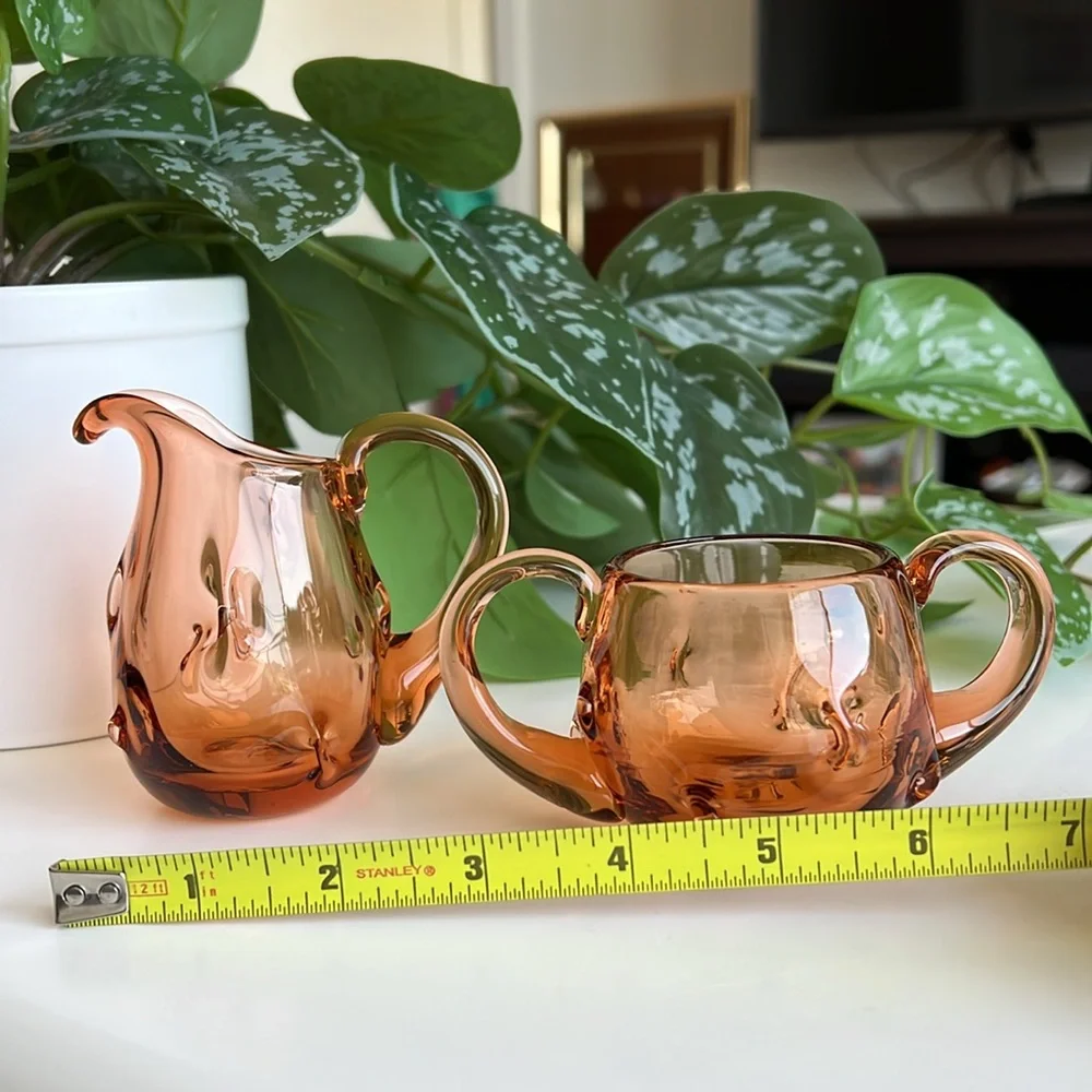 Blown Glass Sugar & Creamer Small Mini Vases Match Holders Vintage